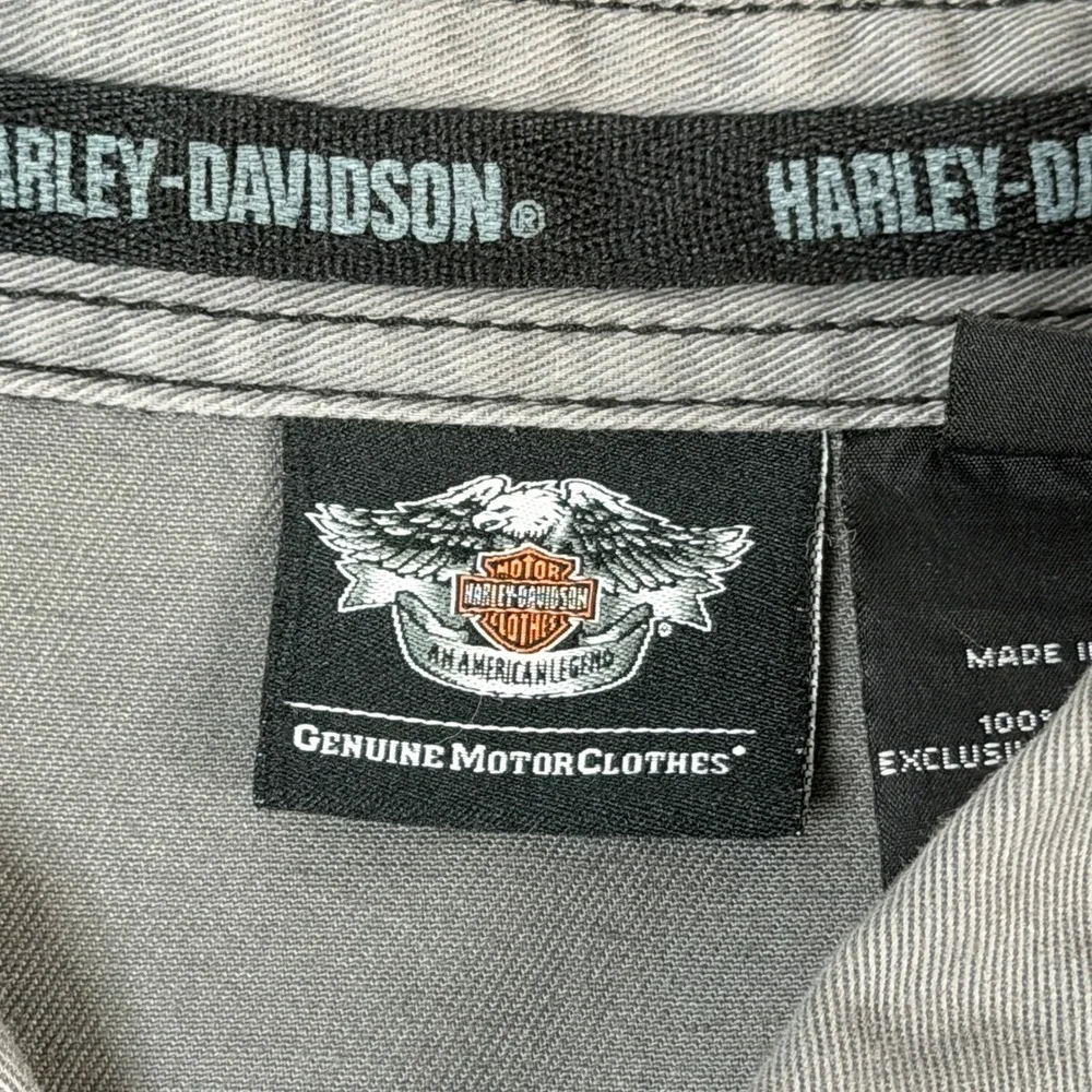 Harley-Davidson Men's XL Shirt Gray ShortSleeve Button Up Embroidered Eagle Back - Picture 6 of 10
